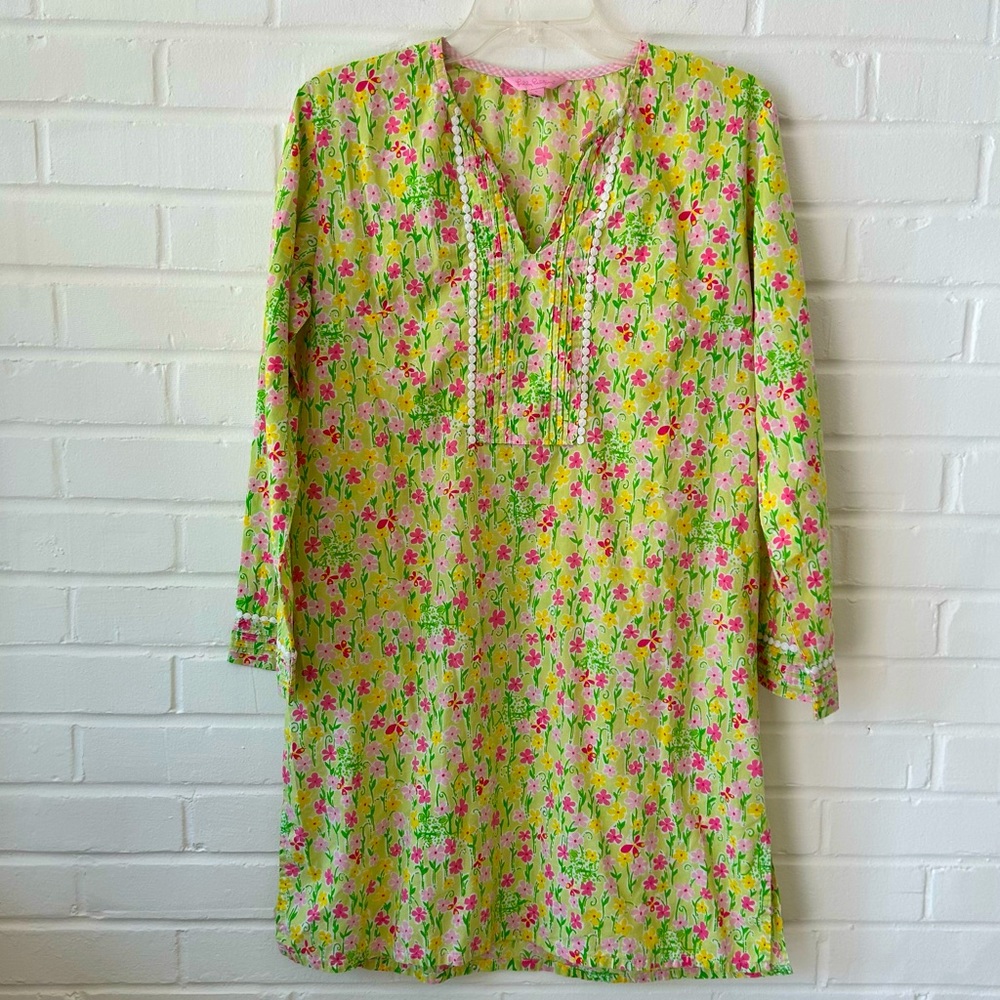 lily pulitzer floral tunic dress cheetah v neck long sleeve